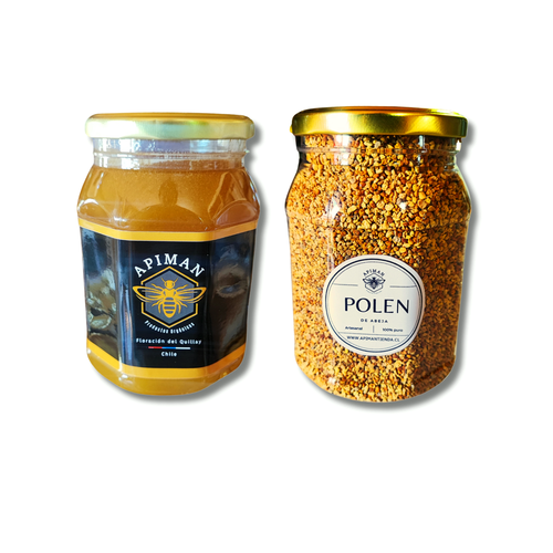 Pack polen 500 g + miel cruda 1 kg